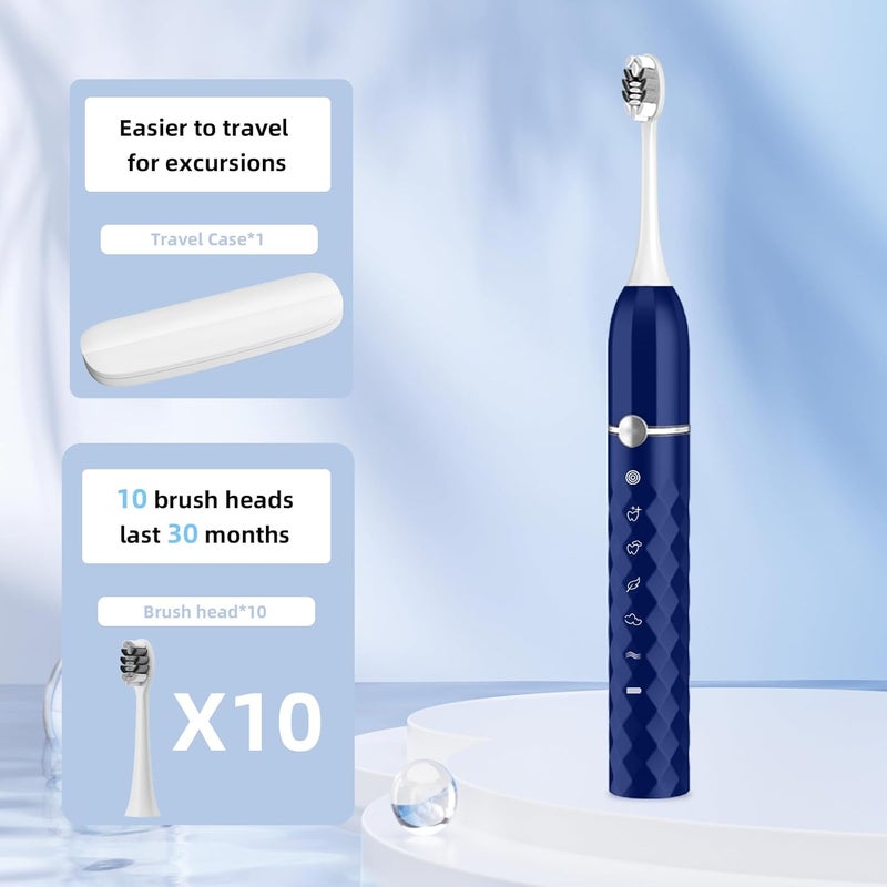 Seapeoa Electric Toothbrush Set, Equipped with 10 Brush Heads and Travel case, IPX8 Waterproof, 2-Minute Timer, 42000 high-Frequency Vibrations, 5 Modes, The First Choice for Gift Giving - Image 2